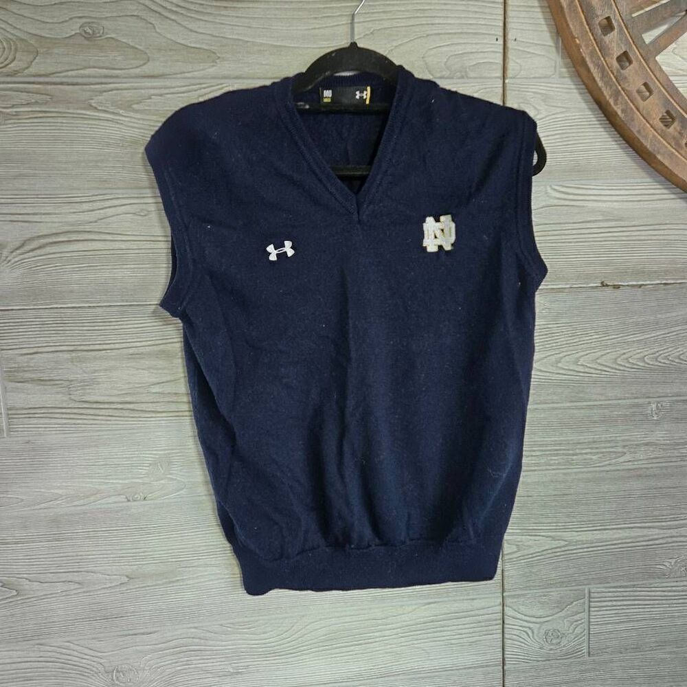 Under Armour Blue Wool Vest Notre Dame Mens SZ M Loose Made In Italy